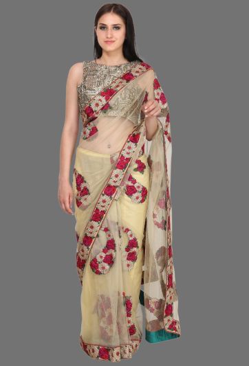 Lemon Yellow Net Magic Saree