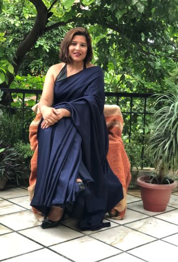 Plain Crepe Blue Magic Saree