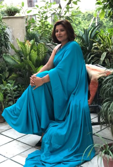 Plain Crepe Light Blue Magic Saree