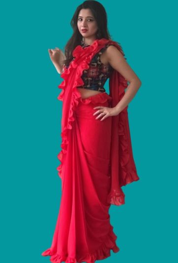 Red Ruffle Magic Saree