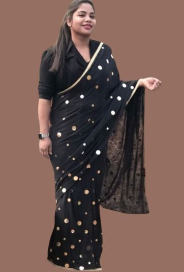Stitched Saree Trending Black Cocktail Metal Gold Magic Saree 456