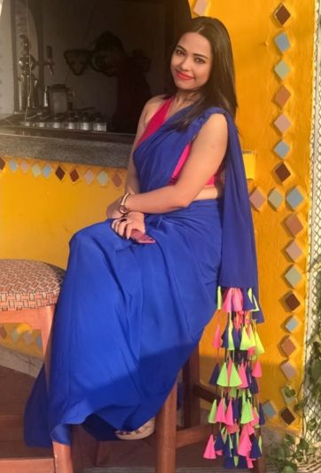 Stitched Saree Trending Blue Multicolour Tassel Magic Saree 458
