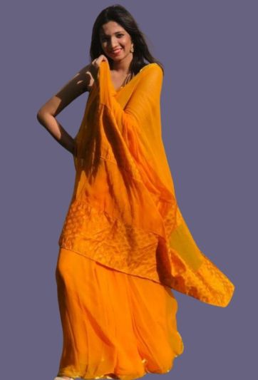 Stitched Saree Trending Plain Orange Chiffon Magic Saree 473