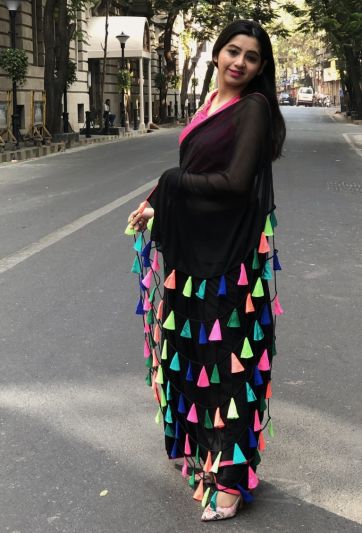 Stitched Saree Trending Black Tassel Magic Saree 517