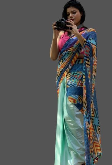 Stitched Saree Trending Print Blue Magic Saree 574