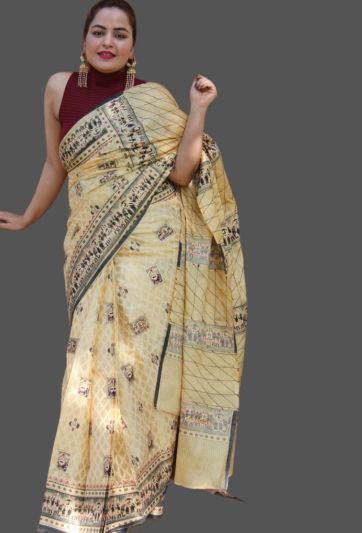Stitched Saree Trending Print Workwear Beige Silk Magic Saree 575