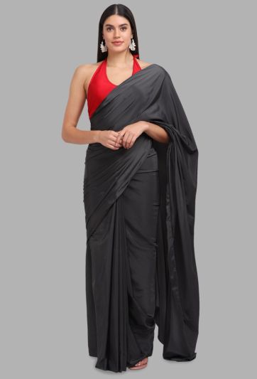 Stitched Saree Trending Plain Grey Magic Saree 670