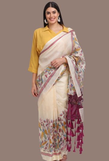 Stitched Saree Trending Kantha Printed Tassel Magic Saree 672
