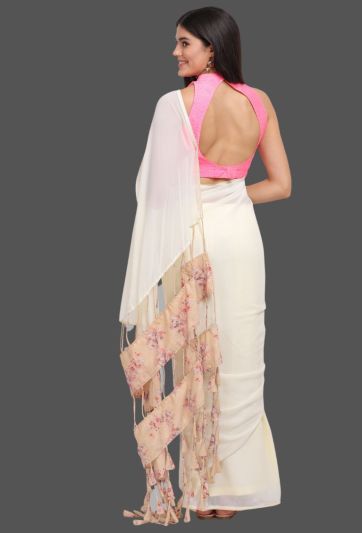Stitched Saree Trending Lemon Pocket Tassel Magic Saree 676
