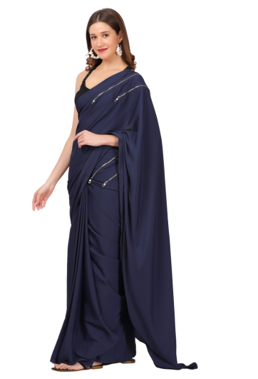 Stitched Saree Trending Cocktail Blue Zip Magic Saree 705
