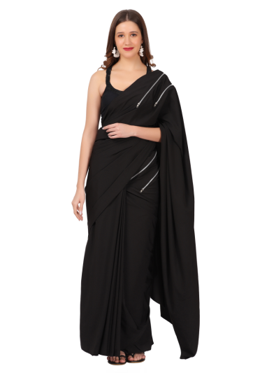 Stitched Saree Trending Cocktail Black Zip Magic Saree 706