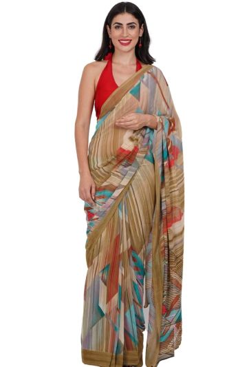 Beige Printed Chiffon Stitched Magic Saree 719