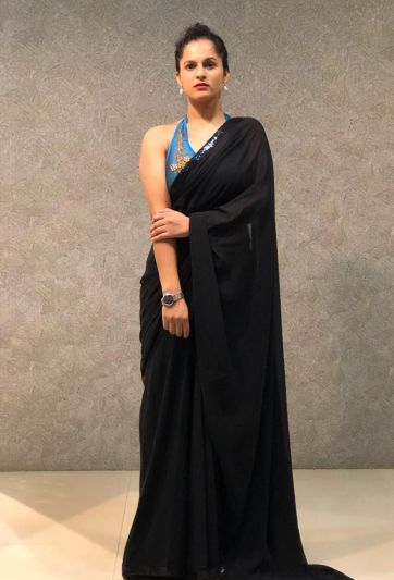 Black Georgette Stitched Magic Saree 729