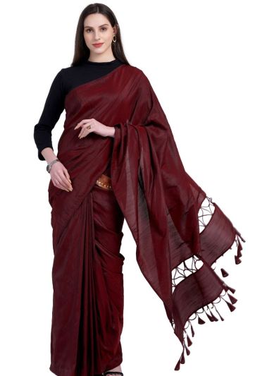 Maroon Brown Silk with Leather Belt Magic Saree 732