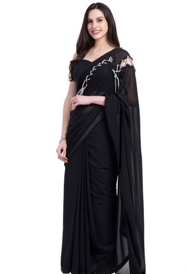 Black Georgette with Lace Weave Magic Saree 735