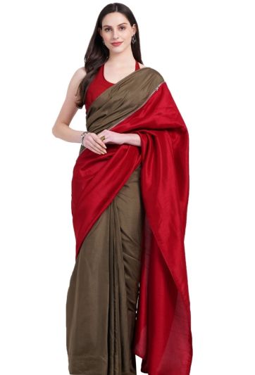 Olive & Maroon Zip with Leather Belt Magic Saree 736