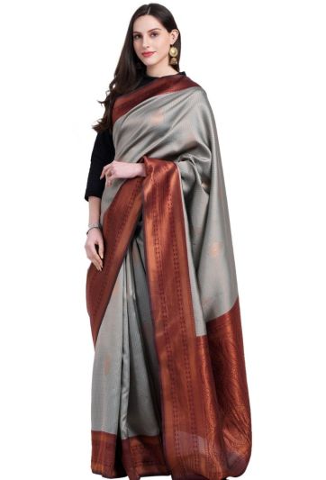 Grey & Maroon  Slik Magic Saree 737