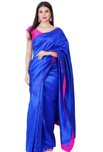 Blue Silk with Pink border   Magic Saree 742