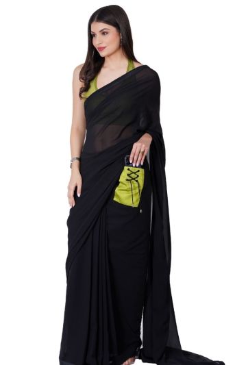 Black Georgette Ploro Pocket Magic Saree 745