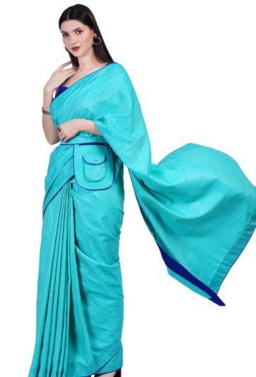 Sea Blue Silk with Pocket Belt Magic Saree 748