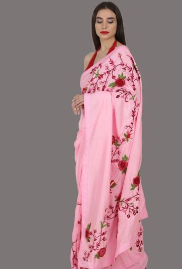 Pink Silk Floral Hand embroidery