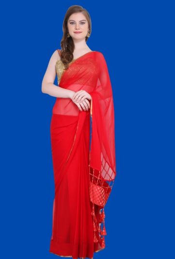 Bright Red Tassel Magic Saree