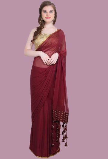 Chocolate Brown Tassel Magic Saree