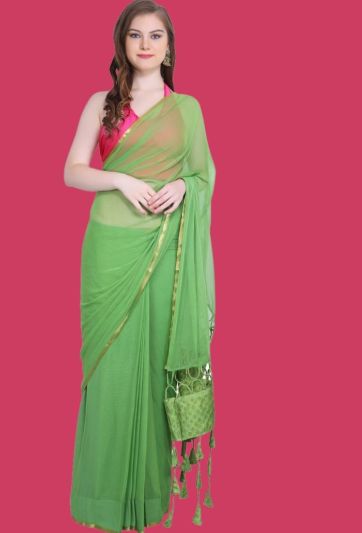 Green Chiffon Tassel Magic Saree
