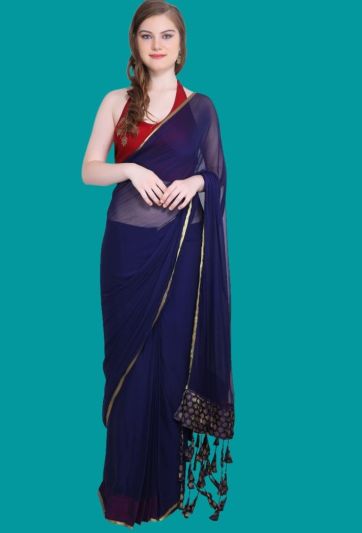 Blue Chiffon Tassel Magic Saree