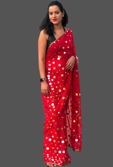 Red Georgette Party Magic Saree