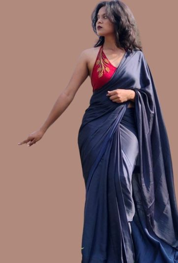 Blue Crepe Magic Saree
