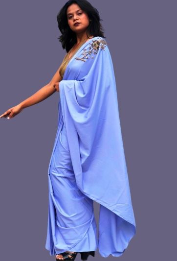Lavender Crepe Embroidery Magic Saree 609