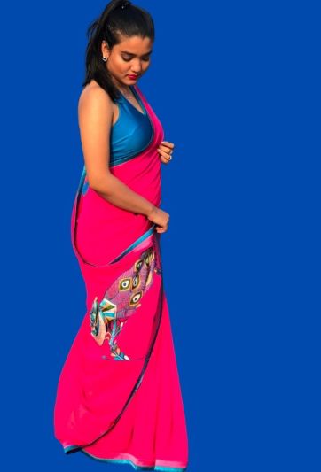 Stitched Saree trending Embroidery Pink Magic Saree 078