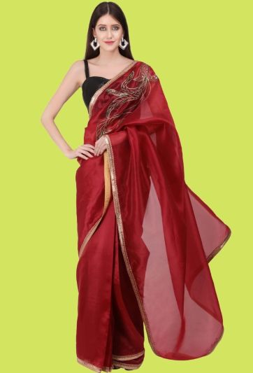 Maroon Organza embroidered Magic Saree