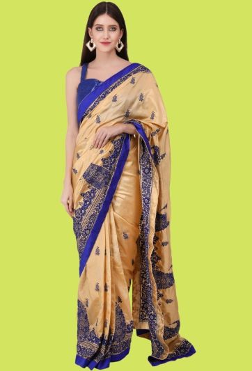 Poly Silk Beige & Blue Magic Saree 204